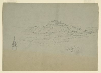 Tekening, Motief van stad in bergachtig land, 1868 door Frederic Edwin Church