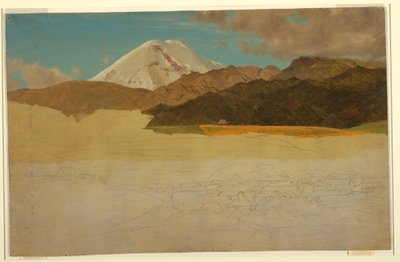 Tekening, Mount Chimborazo en Guaranda, Ecuador, mei of juni 1857 door Frederic Edwin Church