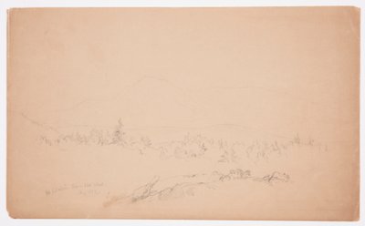 Tekening, "Mount Katahdin from the West" [Westwaarts kijkend naar Mount Katahdin], augustus 1852 door Frederic Edwin Church