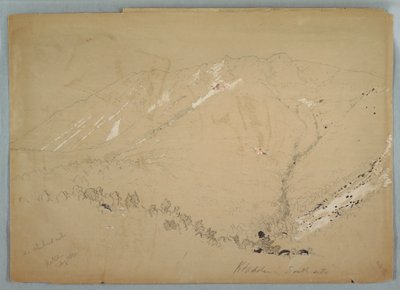 Tekening, Mount Katahdin, gezien vanuit het zuiden, augustus 1852 door Frederic Edwin Church