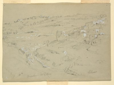 Tekening, Olijfberg, Bethanië, Siloam en Jeruzalem, Palestina [Bethanië en Silwan, Oost-Jeruzalem en Jeruzalem, Israël], 7 en 10 februari 1868 door Frederic Edwin Church