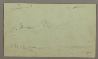 Tekening, Bergtoppen, mogelijk 1868 door Frederic Edwin Church