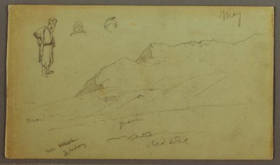 Tekening, Bergketen, Figuurstudies, mei mogelijk 1868 door Frederic Edwin Church