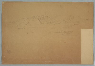 Tekening, Bergketens met ruige toppen, bij Machachi, Ecuador, 19 juni 1857 door Frederic Edwin Church