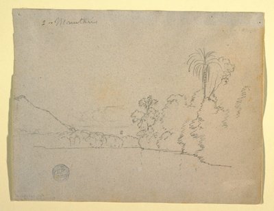 Tekening, Bergachtige oever van een baai, Zuid-Amerika, 1853 door Frederic Edwin Church