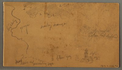 Tekening, Bergen tegen een vlakte, twee regenbogen, Oostenrijk of Beieren, 1868 door Frederic Edwin Church