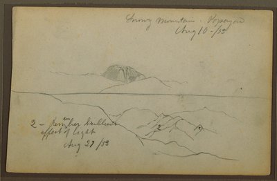 Tekening, Bergen, Popayan, Colombia, augustus 1853 door Frederic Edwin Church