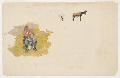 Tekening, Nabije Oosten, man; ezel, 1868-69 door Frederic Edwin Church