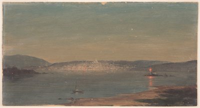 Tekening, Nachtzicht van een zeehaven, waarschijnlijk 1868-69 door Frederic Edwin Church