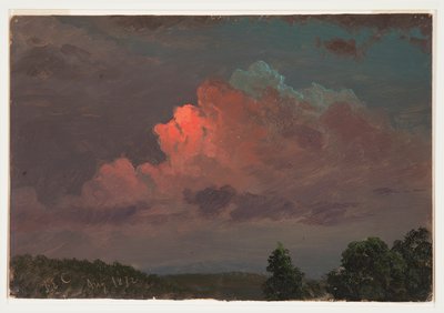 Tekening, invallende nacht bij Olana, augustus 1872 door Frederic Edwin Church