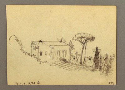 Tekening, Pilazzo over water, mogelijk 1868-69 door Frederic Edwin Church