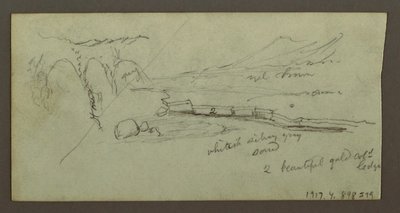 Tekening, vlakte en bergketen, mogelijk 1868 door Frederic Edwin Church