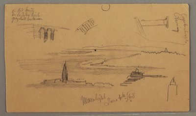Tekening, vlakten, architectuurstudies, 4 juni 1868 door Frederic Edwin Church