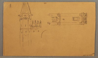 Tekening, vlakten, architectuurstudies, 4 juni 1868 door Frederic Edwin Church