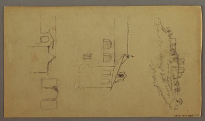 Tekening, Recto: Blanco; Verso: Fortree on Hilltop, Two c, Gateway, mogelijk 1868-69 door Frederic Edwin Church