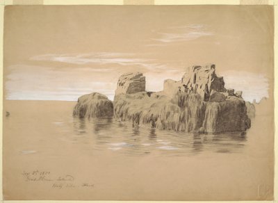 Tekening, Rotsen aan de kust, Grand Manan Island, Canada, 2 september 1851 door Frederic Edwin Church