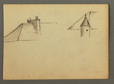 Tekening, dak met schoorsteen, torentje, mogelijk 1868 door Frederic Edwin Church
