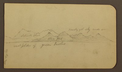 Tekening, Ruige berg over een vlakte; Verso: figuren, landschap, 12 december 1884 door Frederic Edwin Church
