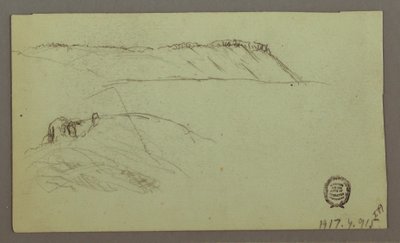 Tekening, Ruïnes omgeven door muren, tenten, twee figuurstudies, 28 april 1868 door Frederic Edwin Church