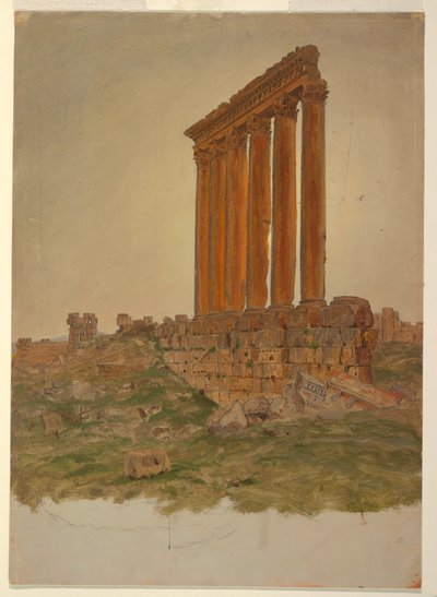 Tekening, Ruïnes van de Tempel van Zeus, Baalbek, mei 1868 door Frederic Edwin Church