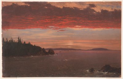 Tekening, Schoodic Peninsula vanaf Mount Desert bij zonsopgang, 1850-55 door Frederic Edwin Church