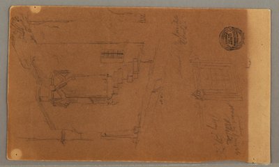 Tekening, zijaanzicht van gebouw, raam, 29 mei 1868 door Frederic Edwin Church