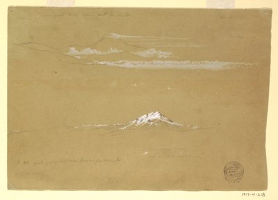 Tekening, Sincholagua, ochtend, vanaf de Tempel van de Zon, Quito, 24 juni 1857 door Frederic Edwin Church
