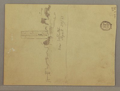 Tekening, Schetsen uit Italië: Gebouw met toren, berg en mens, 29 april 1869 door Frederic Edwin Church