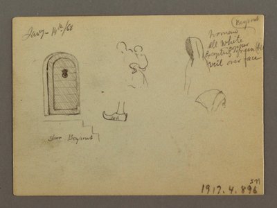 Tekening, Schetsen van een koepelstructuur, schip en statig huis, januari 1868 door Frederic Edwin Church
