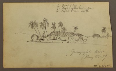 Tekening, Lucht boven zee; Verso: Bank van de Guayas bij Guayaquil, Ecuador, 29 mei 1857 door Frederic Edwin Church