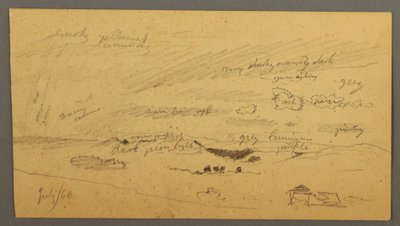 Tekening, Luchtstudie over bergrug en regenboog, juli 1866 door Frederic Edwin Church