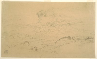 Tekening, Rook die opstijgt uit de vulkaan Cotopaxi, Ecuador, 1857 door Frederic Edwin Church