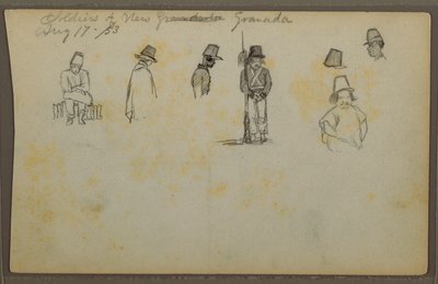 Tekening, Soldaten van Nieuw Granada, Colombia, 17 augustus 1853 door Frederic Edwin Church