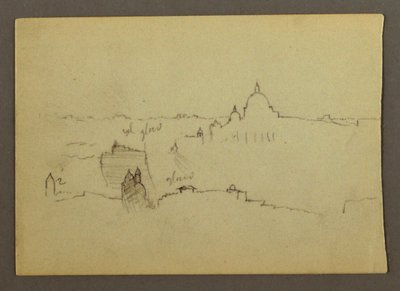 Tekening, Sint-Pietersbasiliek gezien vanuit het noorden tegen de heuvels en skyline van Rome, januari 1869 door Frederic Edwin Church