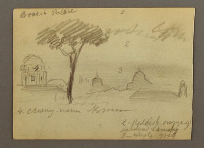 Tekening, Sint-Pietersbasiliek en Vaticaanstad (gezien vanuit het noorden), Rome, Italië, januari 1869 door Frederic Edwin Church