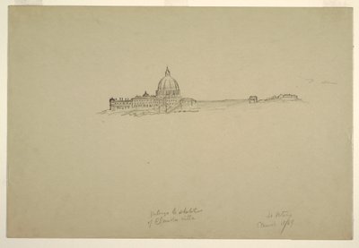 Tekening, Sint-Pieters en het Vaticaanse paleis vanuit het noordoosten, 18 maart 1869 door Frederic Edwin Church