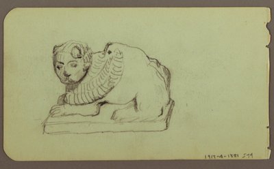 Tekening, Leeuwenbeeld, Skiff; Verso: Leeuwenbeeld, december 1883 door Frederic Edwin Church
