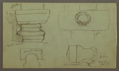 Tekening, Studies van bogen en boogvoet, april 1868 door Frederic Edwin Church