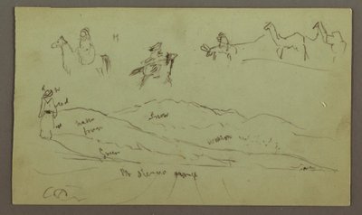 Tekening, Studies van figuren op ezels en ezels, figuur op heuvelrug, mogelijk 1868 door Frederic Edwin Church
