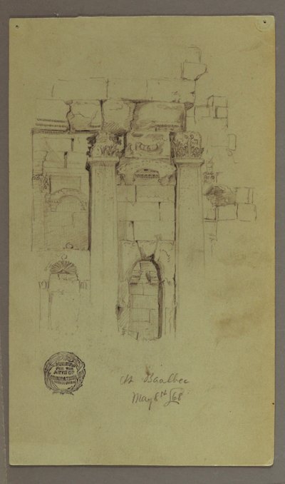 Tekening, Studie van tempelruïnes, 8 mei 1868 door Frederic Edwin Church