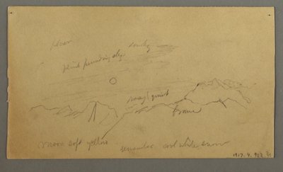 Tekening, Top met grote wolken, mogelijk 1868 door Frederic Edwin Church