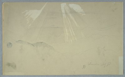Tekening, Zonnestralen schijnen van boven, Jamaica, juli 1865 door Frederic Edwin Church
