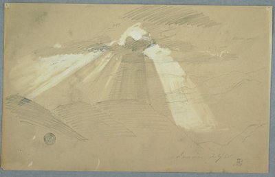 Tekening, Zon schijnt door wolken, Jamaica, juli 1865 door Frederic Edwin Church