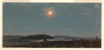 Tekening, Zon of maan opkomend boven Porcupine Islands, Bar Harbor, ca. 1860 door Frederic Edwin Church