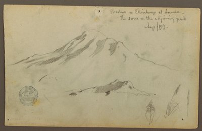 Tekening, Zonsopgang op de berg Chimborazo en drie details van Gras, september 1853 door Frederic Edwin Church