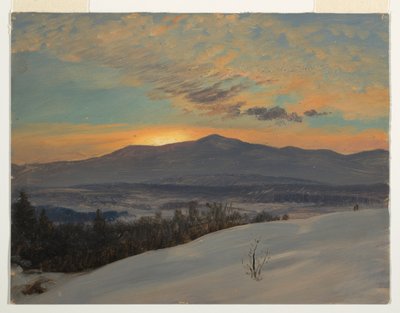 Tekening, Zonsondergang in de Hudson-vallei, winter, 1870-80 door Frederic Edwin Church