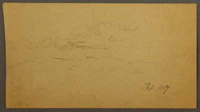 Tekening, Zonsondergang achter heuvels, februari 1867 door Frederic Edwin Church