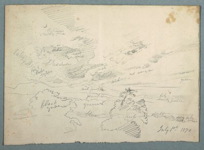 Tekening, Zonsondergang vanuit Olana, 1 juli 1870 door Frederic Edwin Church