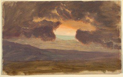 Tekening, Zonsondergang over kale heuvels, 1870-80 door Frederic Edwin Church