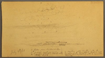 Tekening, Zonsondergang boven heuvels, 9 juli 1866 door Frederic Edwin Church